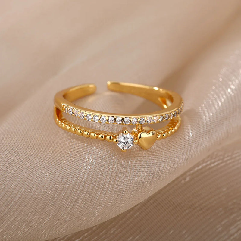 Anel Coração Duplo com Zircônia (Banhado a Ouro 18K)