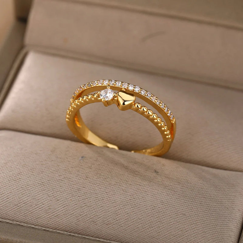 Anel Coração Duplo com Zircônia (Banhado a Ouro 18K)