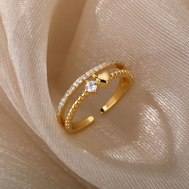 Anel Coração Duplo com Zircônia (Banhado a Ouro 18K)