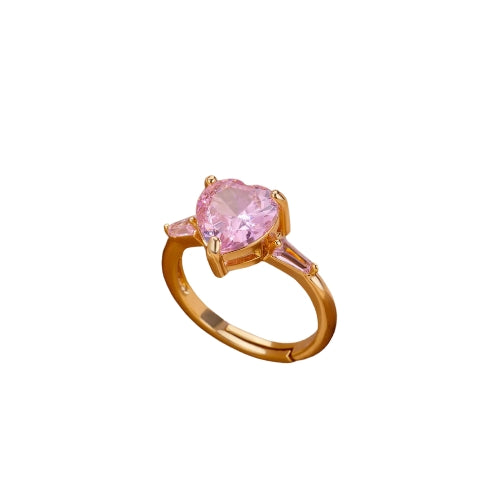 Anel Coração de Zircônia Rosa (Banhado a Ouro 18K)