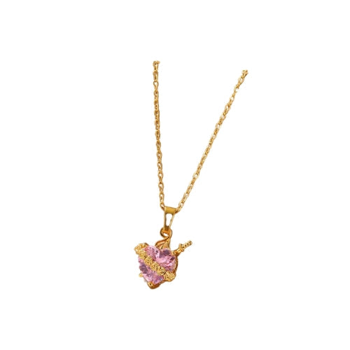 Colar Coração de Zircônia Rosa (Banhado a Ouro 18K)