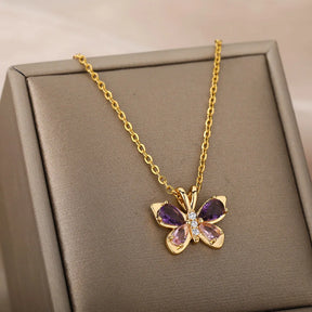 Colar Borboleta Cristalina (Banhado a Ouro 18K)