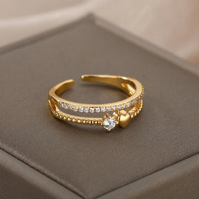 Anel Coração Duplo com Zircônia (Banhado a Ouro 18K)