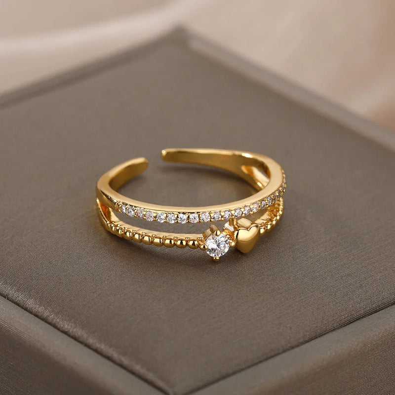 Anel Coração Duplo com Zircônia (Banhado a Ouro 18K)
