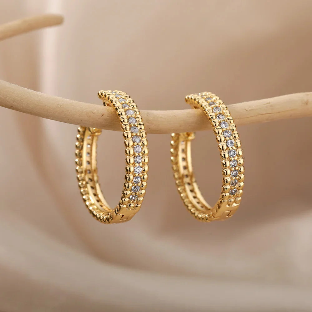 Brincos Círculo de Zircônia (Banhado a Ouro 18K)
