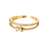 Anel Coração Duplo com Zircônia (Banhado a Ouro 18K)