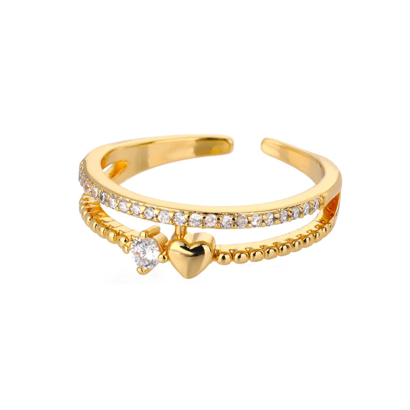 Anel Coração Duplo com Zircônia (Banhado a Ouro 18K)