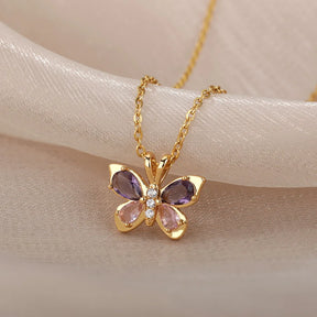 Colar Borboleta Cristalina (Banhado a Ouro 18K)