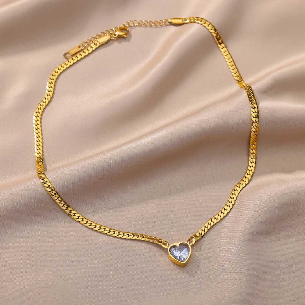 Colar Coração de Zircônia (Banhado a Ouro 18K)