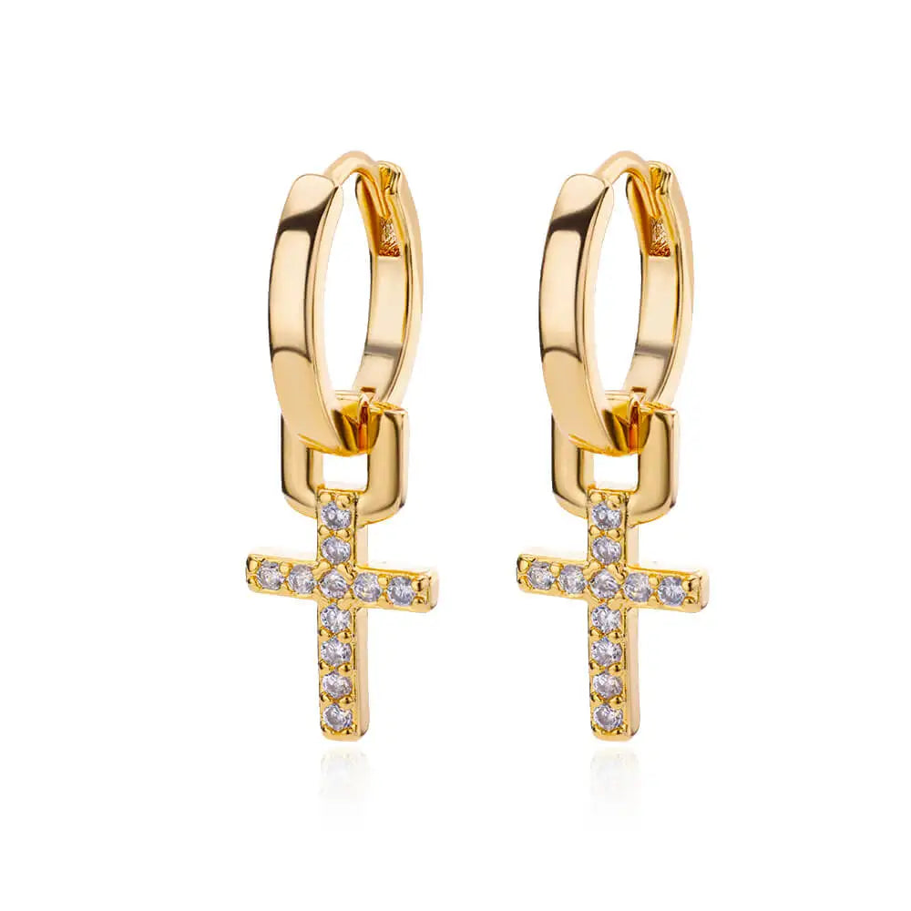 Brincos Cruz Zircônia Elegance (Banhado a Ouro 18K)
