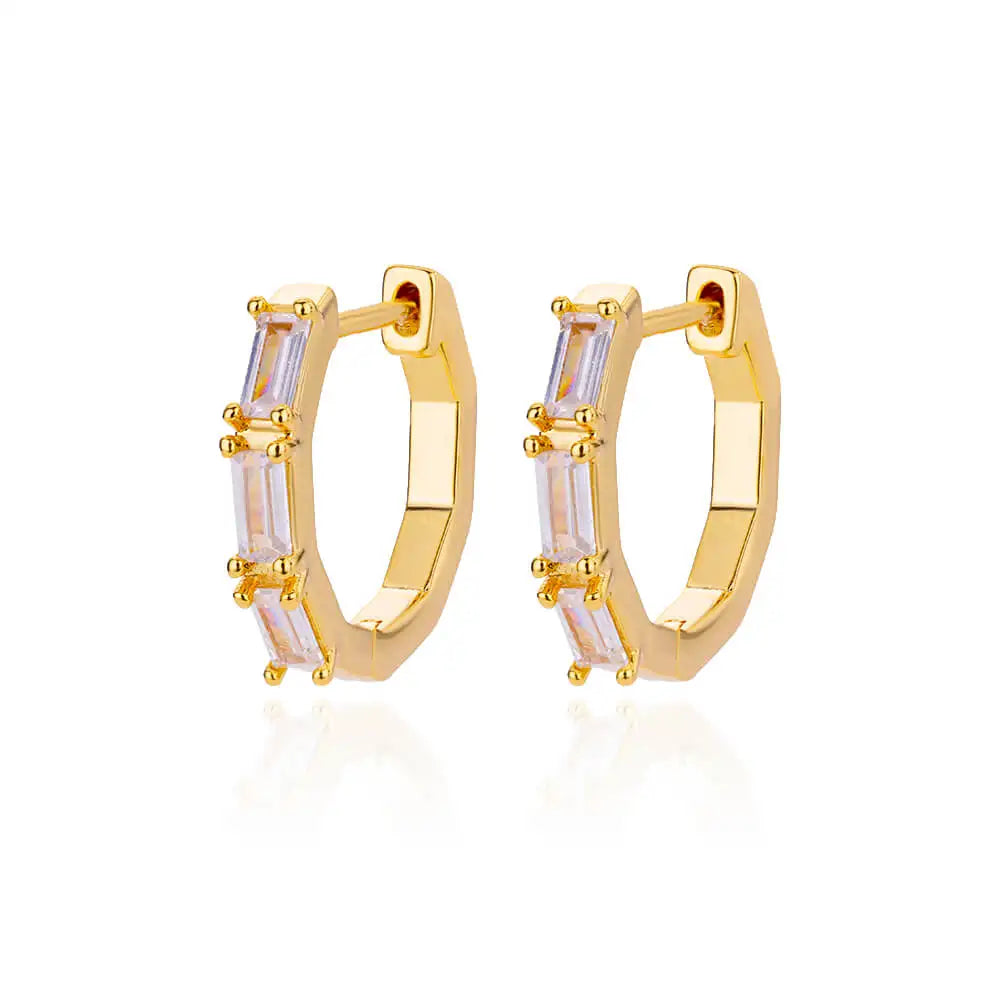 Brincos Retângulo de Zircônia (Banhado a Ouro 18K)