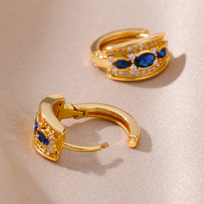 Brincos Ovais de Zircônia Azul (Banhado a Ouro 18K)