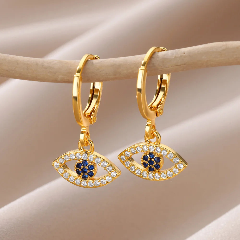 Brincos Olho Grego Luxo (Banhado a Ouro 18K)
