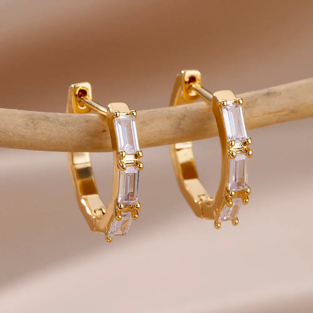 Brincos Retângulo de Zircônia (Banhado a Ouro 18K)