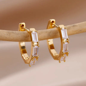 Brincos Retângulo de Zircônia (Banhado a Ouro 18K)