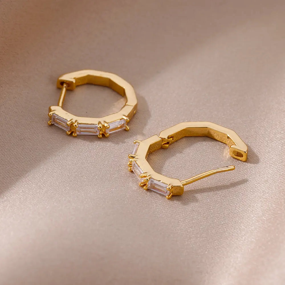 Brincos Retângulo de Zircônia (Banhado a Ouro 18K)