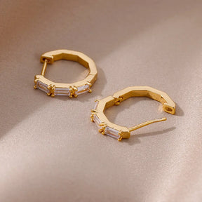 Brincos Retângulo de Zircônia (Banhado a Ouro 18K)