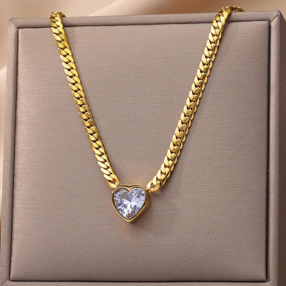 Colar Coração de Zircônia (Banhado a Ouro 18K)