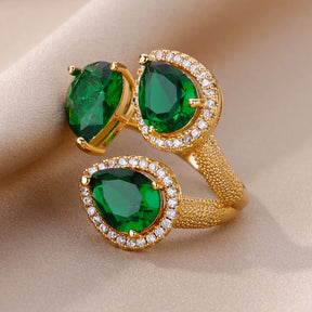Anel Gota de Zircônia Verde (Banhado a Ouro 18K)