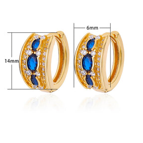 Brincos Ovais de Zircônia Azul (Banhado a Ouro 18K)