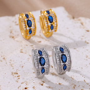 Brincos Ovais de Zircônia Azul (Banhado a Ouro 18K)