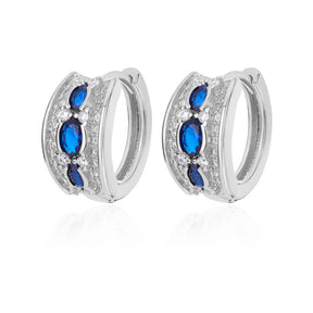 Brincos Ovais de Zircônia Azul (Banhado a Ouro 18K)