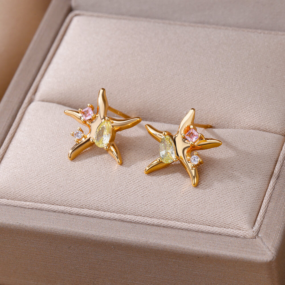 Brincos de Estrela com Zircônia (Banhado a Ouro 18K)