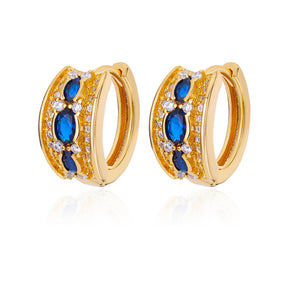 Brincos Ovais de Zircônia Azul (Banhado a Ouro 18K)
