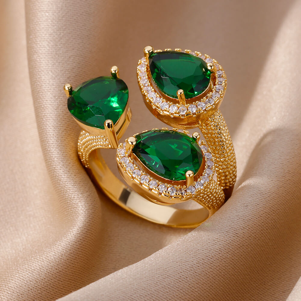 Anel Gota de Zircônia Verde (Banhado a Ouro 18K)
