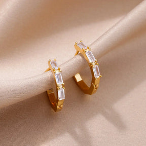 Brincos Retângulo de Zircônia (Banhado a Ouro 18K)