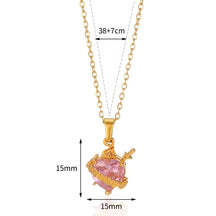 Colar Coração de Zircônia Rosa (Banhado a Ouro 18K)