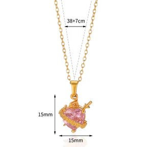 Colar Coração de Zircônia Rosa (Banhado a Ouro 18K)