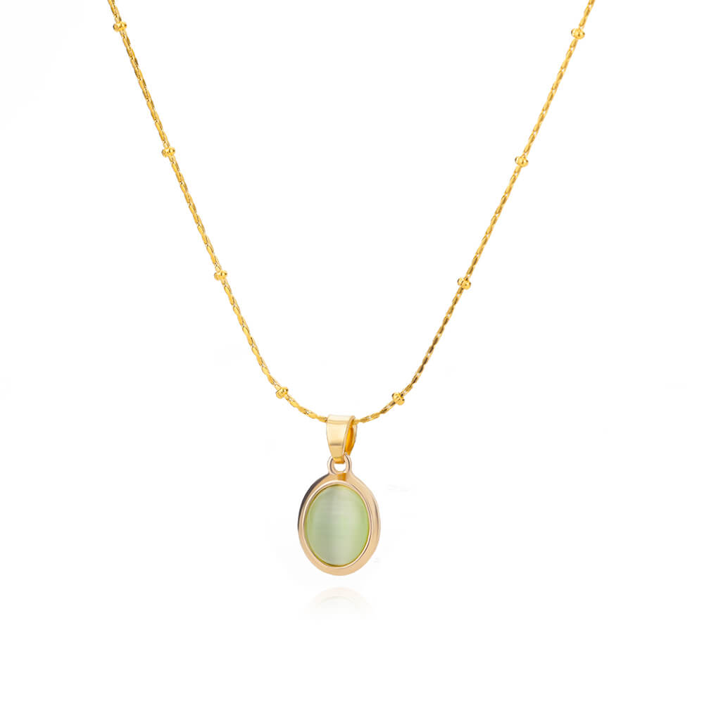 Colar Oval de Pedra Opala (Banhado a Ouro 18K)