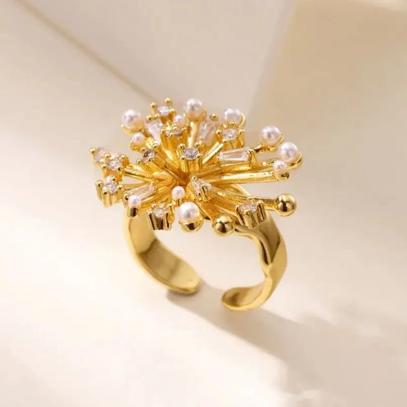 Anel Cristal de Neve (Banhado a Ouro 18K)