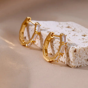 Brincos Retângulo de Zircônia (Banhado a Ouro 18K)