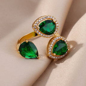 Anel Gota de Zircônia Verde (Banhado a Ouro 18K)