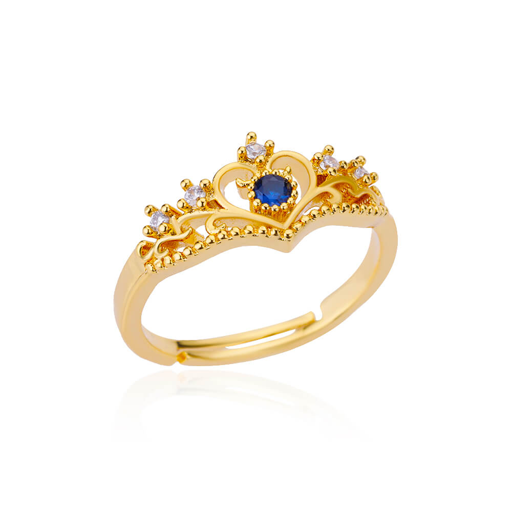Anel Coroa de Zircônia Azul (Banhado a Ouro 18K)