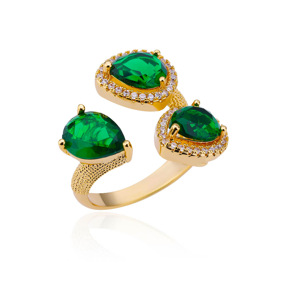 Anel Gota de Zircônia Verde (Banhado a Ouro 18K)
