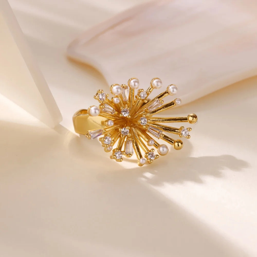 Anel Cristal de Neve (Banhado a Ouro 18K)
