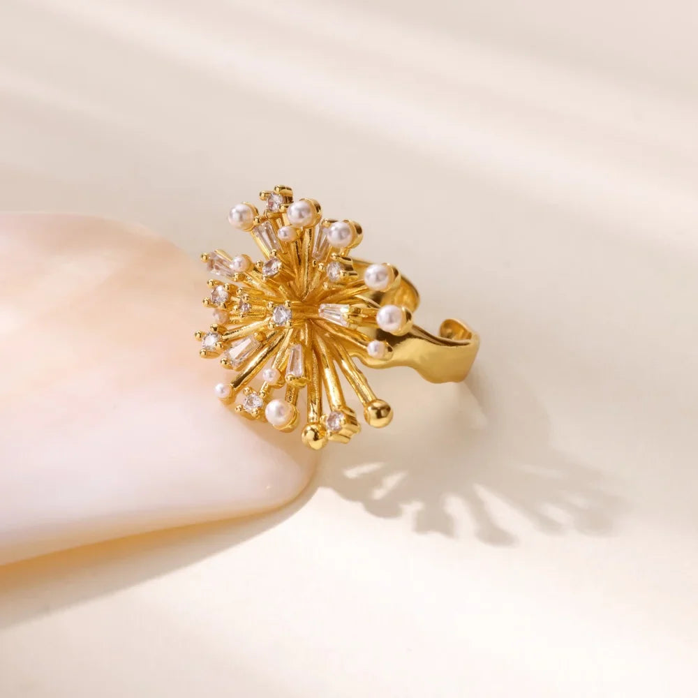 Anel Cristal de Neve (Banhado a Ouro 18K)