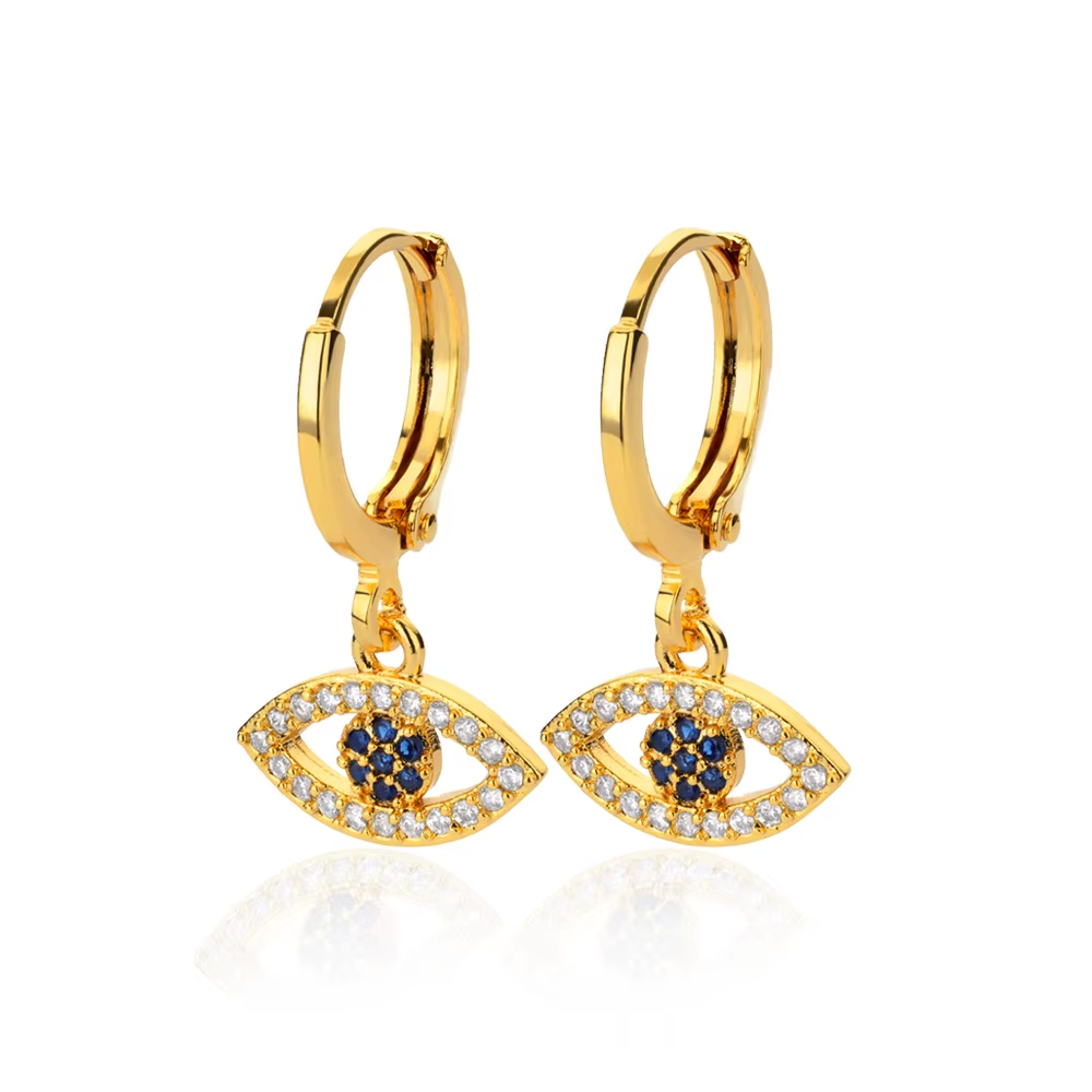Brincos Olho Grego Luxo (Banhado a Ouro 18K)